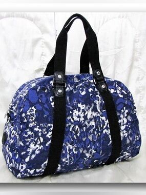 Kipling Royal Blue Abstract Print Nylon Weekender Duffle Bag Monkey Keychain